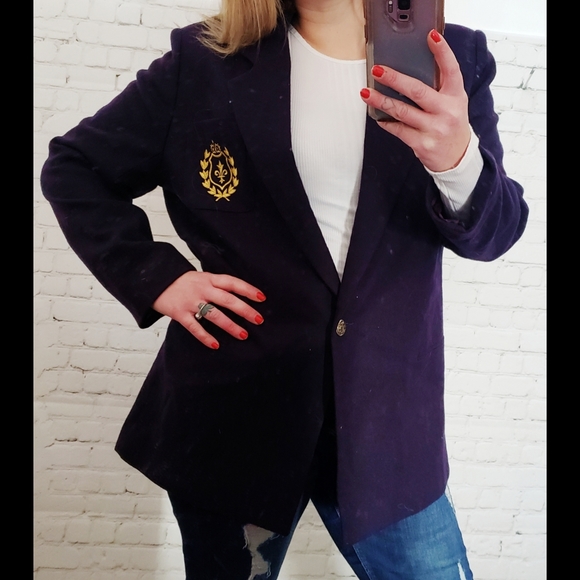 Vintage Jackets & Blazers - VINTAGE BOYFRIEND OVERSIZED NAVY CREST BLAZER
